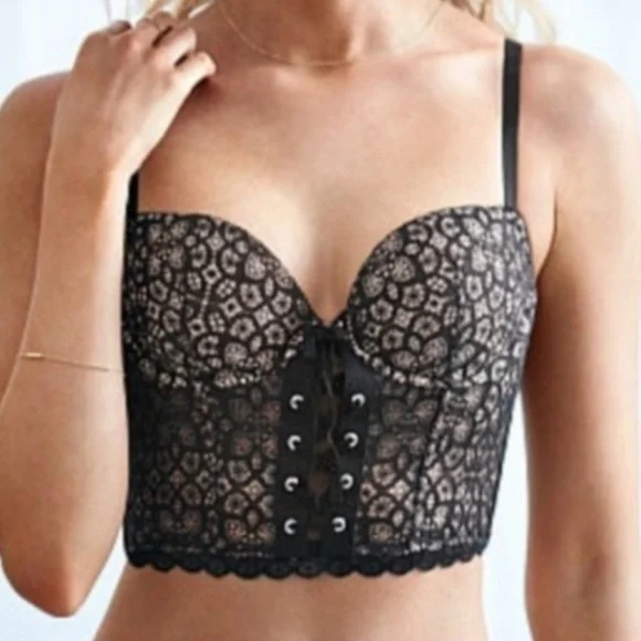 Victoria’s Secret Padded Demi Bustier Bra Top Black Lace Women’s 36B - Picture 14 of 15